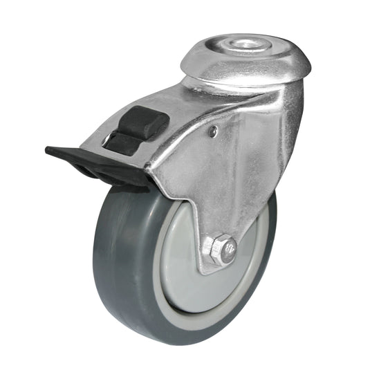 100mm Rubber Castor - Swivel Bolt Hole & Brake - 100kg Capacity
