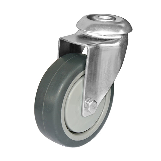 100mm Rubber Castor - Swivel Bolt Hole - 100kg Capacity