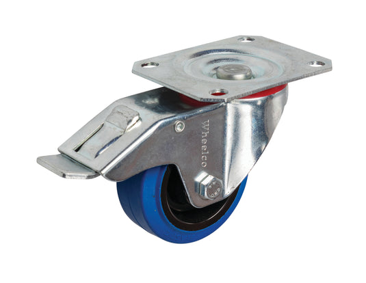 80mm Elastic Rubber Castor - Swivel Plate & Brake - 100kg Capacity