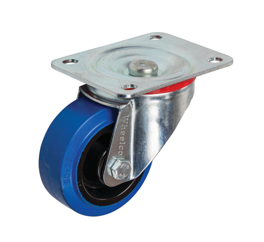 80mm Elastic Rubber Castor - Swivel Plate - 100kg Capacity