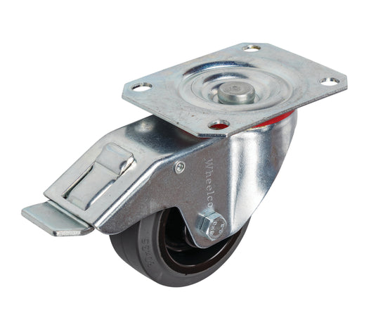 80mm Rubber Castor - Swivel Plate & Brake - 100kg Capacity
