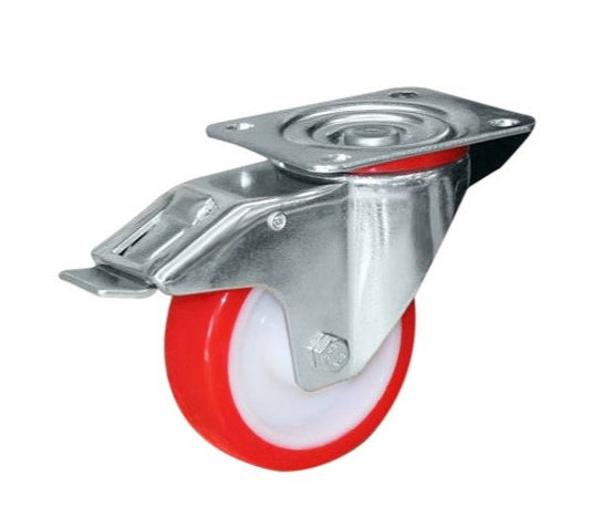 100mm Urethane Castor - Swivel Plate & Brake - 120kg Capacity