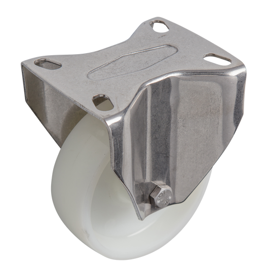 100mm Nylon Castor - Fixed Plate - 180kg - Stainless Steel