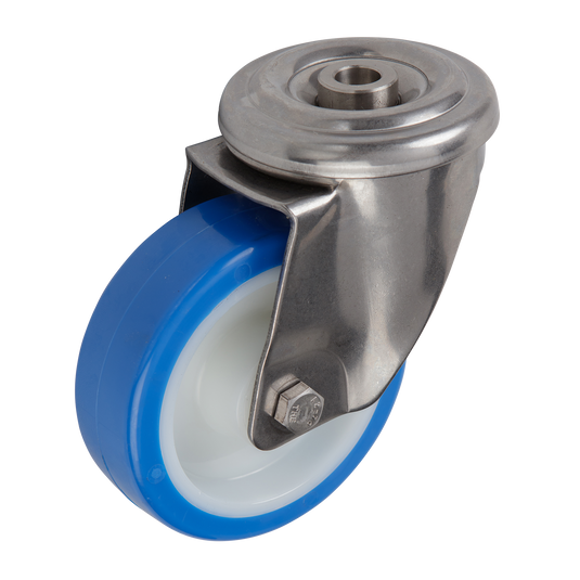 100mm Urethane Castor - Swivel Bolt Hole - 180kg - Stainless Steel