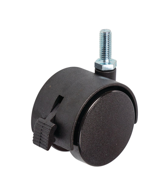 50mm Twin Wheel Nylon Castor - M8 Thread Fitting - With Brake