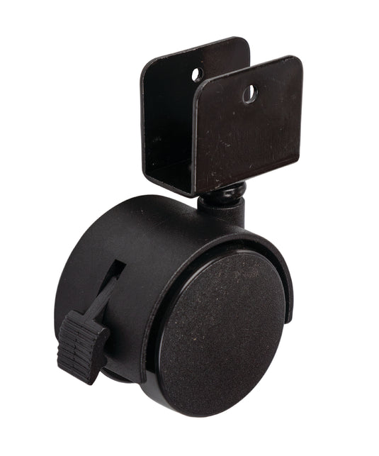 50mm Twin Wheel Nylon Castor - 18mm U Bracket Fitting - With Brake