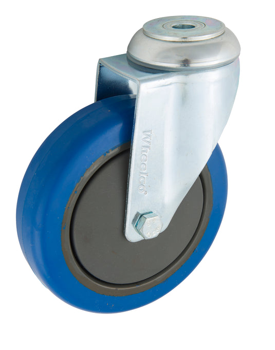 125mm Elastic Rubber Castor - Swivel Bolt Hole - 100kg Capacity
