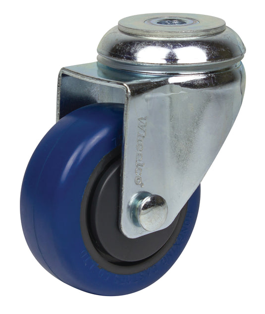 75mm Elastic Rubber Castor - Swivel Bolt Hole - 80kg Capacity