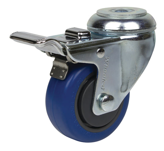 75mm Elastic Rubber Castor - Swivel Bolt Hole & Brake - 80kg Capacity