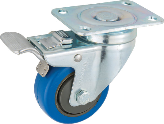 75mm Elastic Rubber Castor - Swivel Plate & Brake - 80kg Capacity