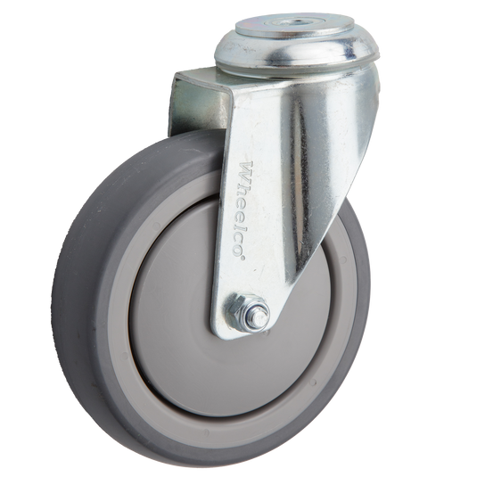 125mm Rubber Castor - Swivel Bolt Hole - 100kg Capacity