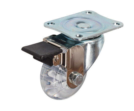50mm Clear Urethane Castor - Swivel Plate & Brake - 40kg Capacity