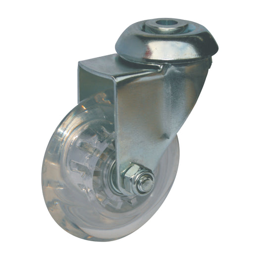 50mm Clear Urethane Castor - Swivel Bolt Hole - 40kg Capacity