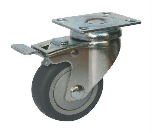 75mm Rubber Castor - Swivel Plate & Brake - 60kg Capacity