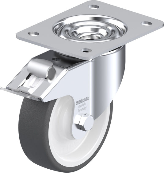 125mm Urethane Castor - Swivel Plate & Brake - 350kg Capacity