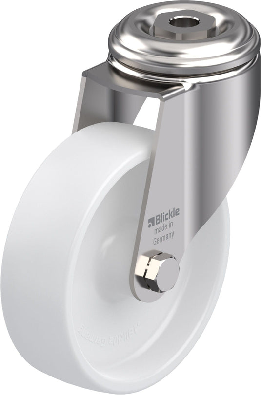 125mm Nylon Castor - Swivel Bolt Hole - 100kg - Stainless Steel