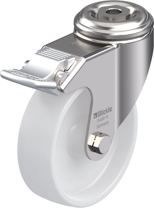 125mm Nylon Castor - Swivel Bolt Hole & Brake - 100kg - Stainless Steel