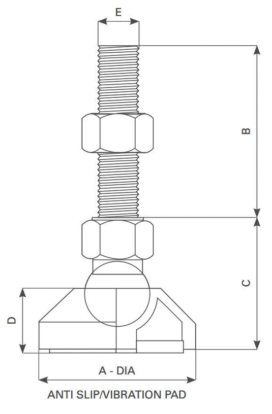 Stainless Steel Adjustable Feet Fixed 50mm Diameter Base - FF-SS-50-M10x50
