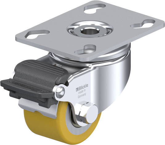 BHU - Swivel Plate & Brake Heavy Duty Low Profile 50mm Urethane Castor