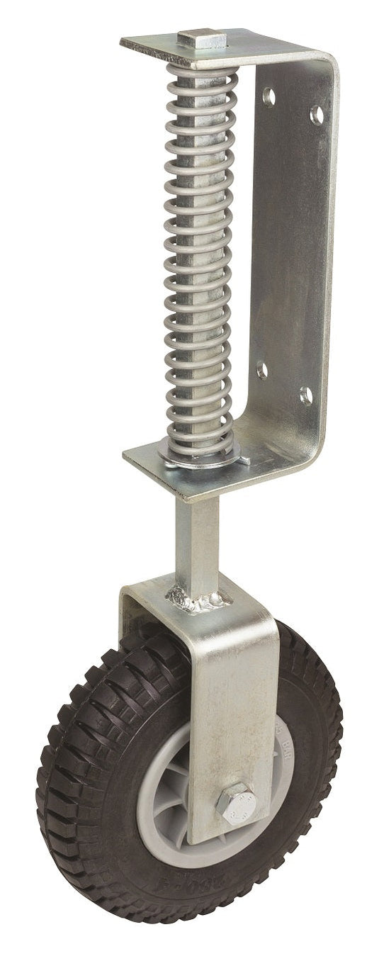 Fixed Gate Castor - 220mm Solid Rubber Wheel - Spring Loaded
