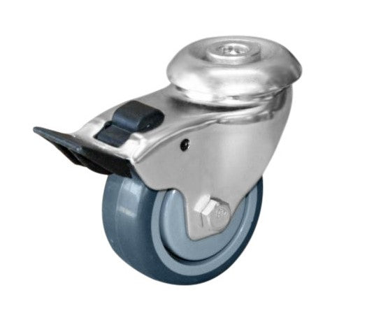 75mm Rubber Castor - Swivel Bolt Hole & Brake - 80kg Capacity