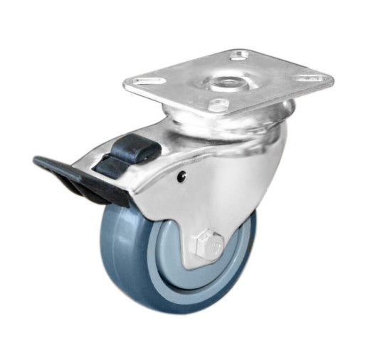 75mm Rubber Castor - Swivel Plate & Brake - 80kg Capacity