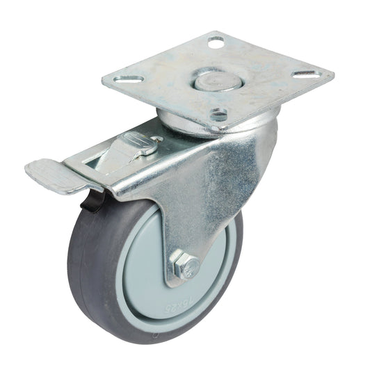 75mm Rubber Castor - Swivel Plate & brake - 50kg Capacity