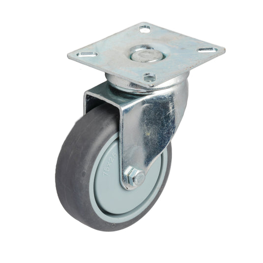 75mm Rubber Castor - Swivel Plate - 50kg Capacity