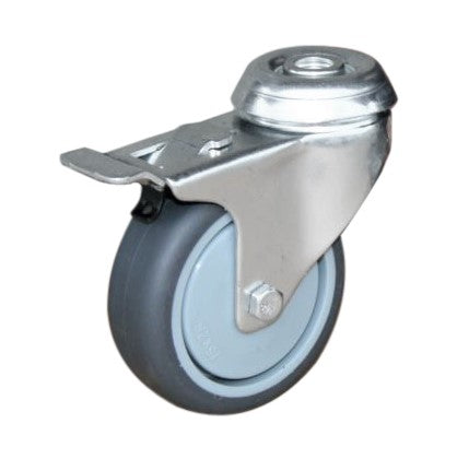 75mm Rubber Castor - Swivel Bolt Hole & Brake - 50kg Capacity