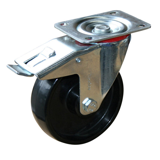 125mm Nylon Castor - Swivel Plate & Brake - 150kg Capacity
