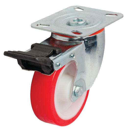 100mm Urethane Castor - Swivel Plate & Brake - 200kg Capacity