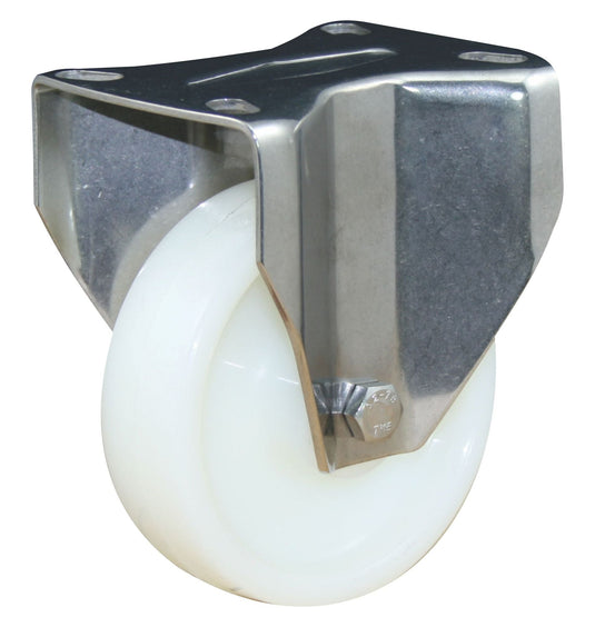 125mm Nylon Castor - Fixed Plate - 200kg - Stainless Steel