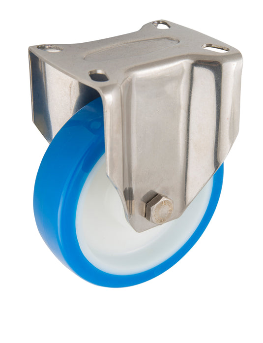 125mm Urethane Castor - Fixed Plate - 200kg - Stainless Steel