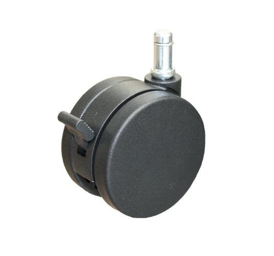 75mm Twin Wheel Nylon Castor - 11mm Stem Fitting - with Brake, Office Chair!