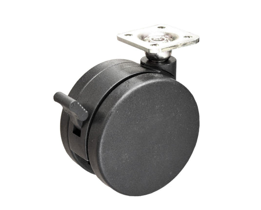 75mm Twin Wheel Nylon Castor - Plate Fitting - with Brake