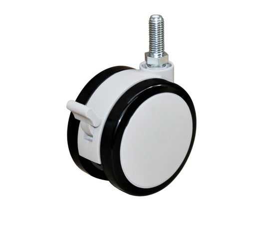 75mm Twin Wheel Urethane Castor - M10 Thread Fitting - with Brake