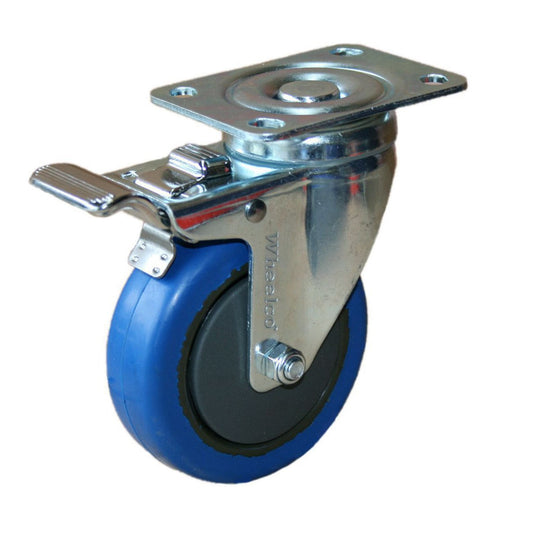 100mm Elastic Rubber Castor - Swivel Plate & Brake - 100kg Capacity