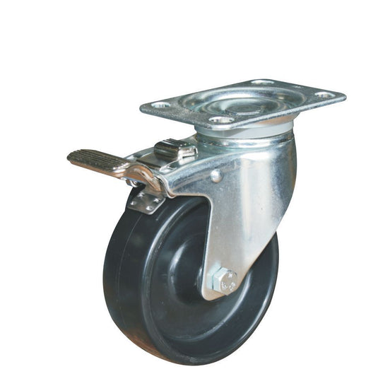 100mm Nylon Castor - Swivel Plate & Brake - 100kg Capacity