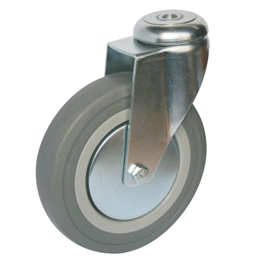 150mm Rubber Castor - Swivel Bolt Hole - 100kg Capacity