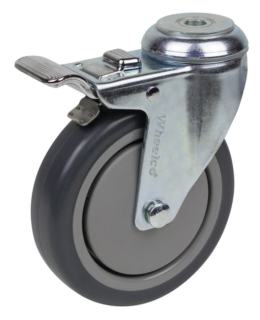 125mm Urethane Castor - Swivel Bolt Hole & Brake - 100kg Capacity