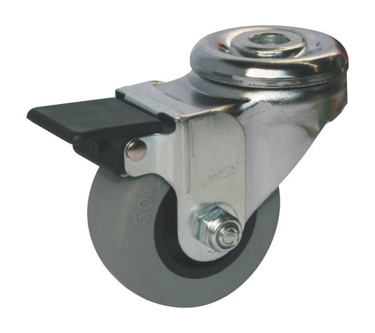 50mm Urethane Castor - Swivel Bolt Hole & Brake - 40kg Capacity