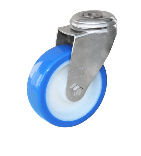 100mm Urethane Castor - Swivel Bolt Hole - 100kg - Stainless Steel