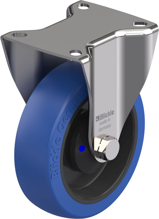 125mm Elastic Urethane Castor - Fixed Plate - 250kg - Stainless Steel