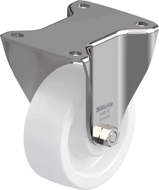 125mm Nylon Castor - Fixed Plate - 750kg - HD Stainless Steel