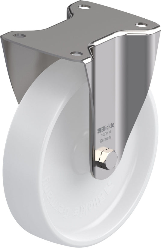 200mm Nylon Castor - Fixed Plate - 400kg - Stainless Steel