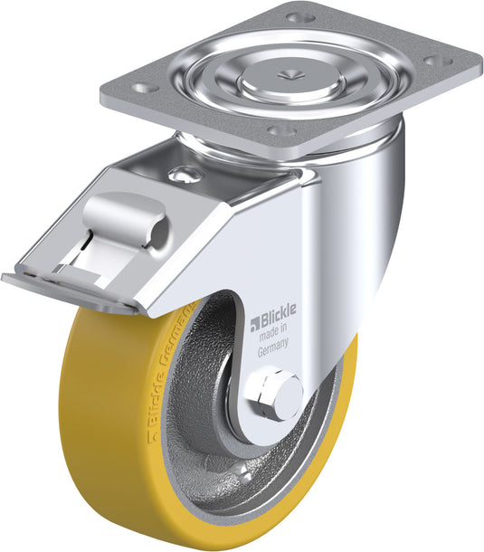 MXU - Swivel Plate & Brake 150mm Urethane & Cast Iron Hub Castor