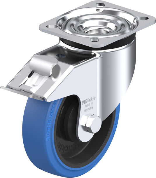 125mm Elastic Rubber Castor - Swivel Plate & Brake - 250kg Capacity