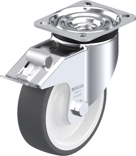 125mm Urethane Castor - Swivel Plate & Brake - 350kg Capacity
