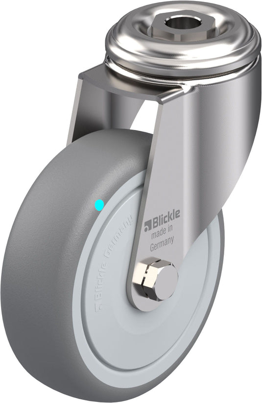 100mm Rubber Castor - Swivel Bolt Hole - 110kg - Stainless Steel