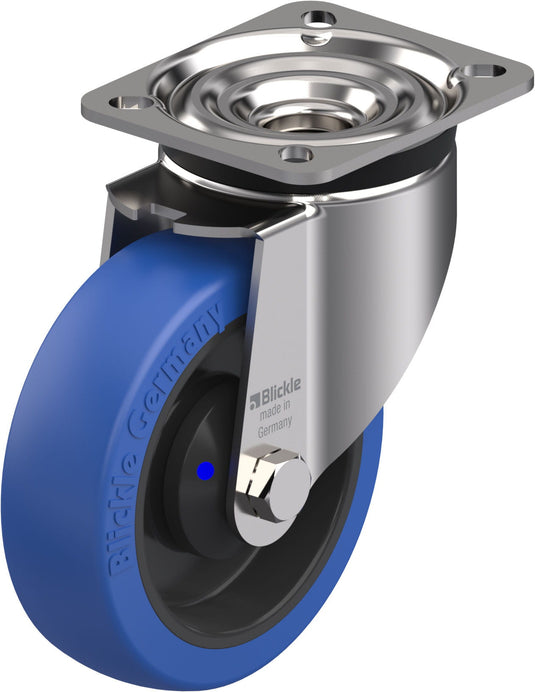 125mm Elastic Urethane Castor - Swivel Plate - 250kg - Stainless Steel